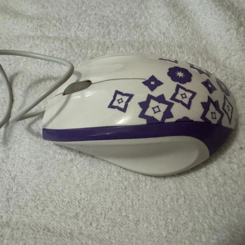 FileMate USB Standard Mouse, White with Purple Flowers